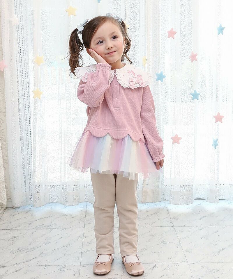 ゆう。ピンクのフリル付き着せ替え服 19cm位用 coeur a coeur バックフリルロングパンツ | キムラタンオンラインストア