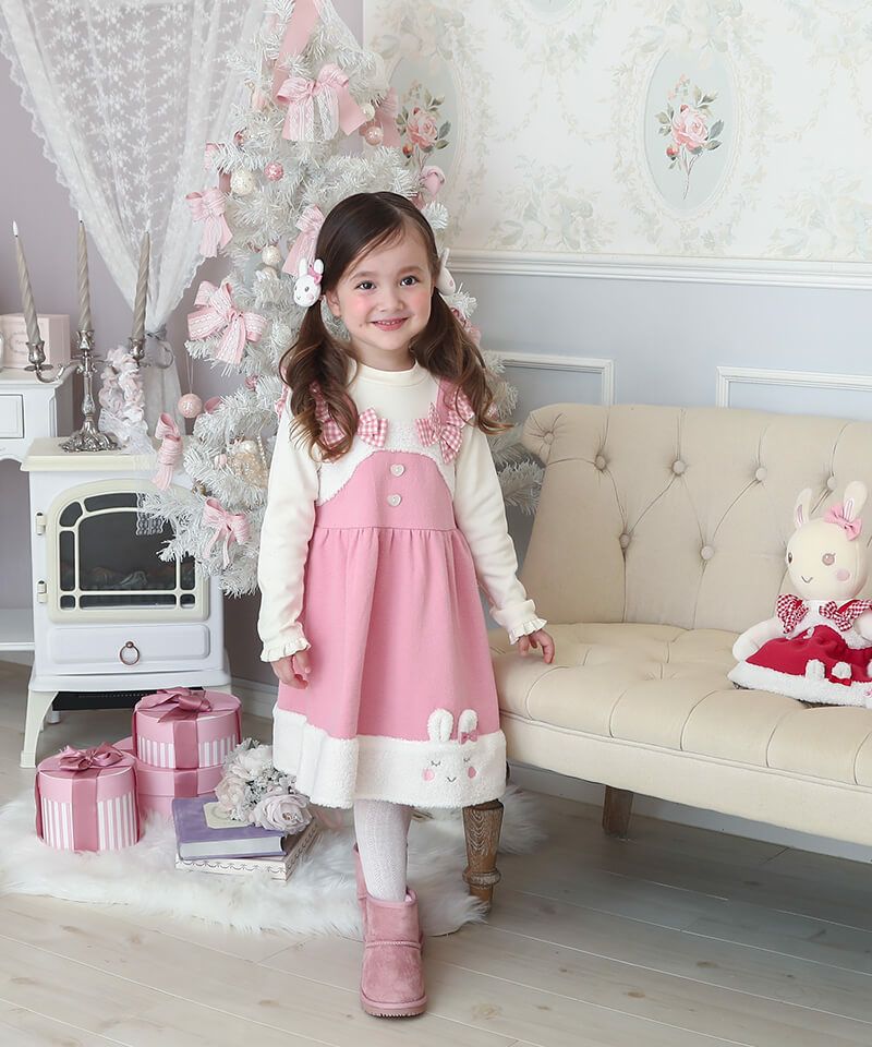 稀少❣️STREET ORGAN 裏起毛綿ワンピース❣️Ｍサイズ　わんちゃん柄 coeur a coeur ボアうさぎちゃんドッキングワンピース | キムラタン