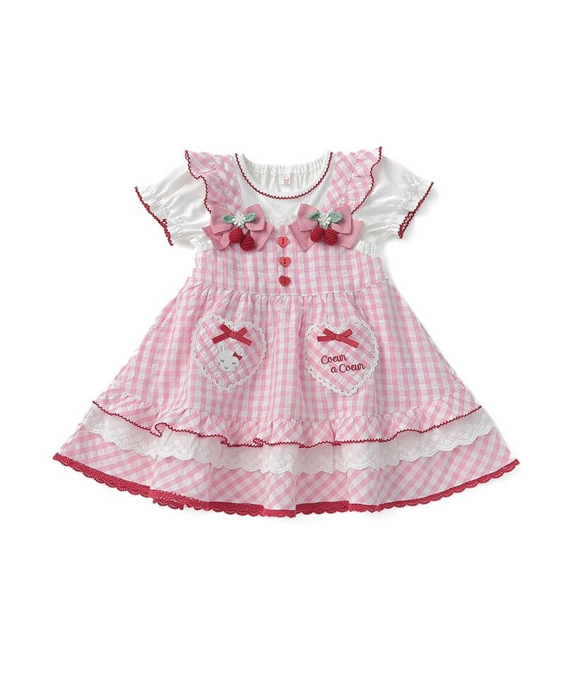 coeur a coeur チェリーリボンギンガムチェックドッキングワンピース