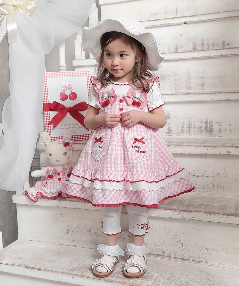 coeur a coeur チェリーリボンギンガムチェックドッキングワンピース