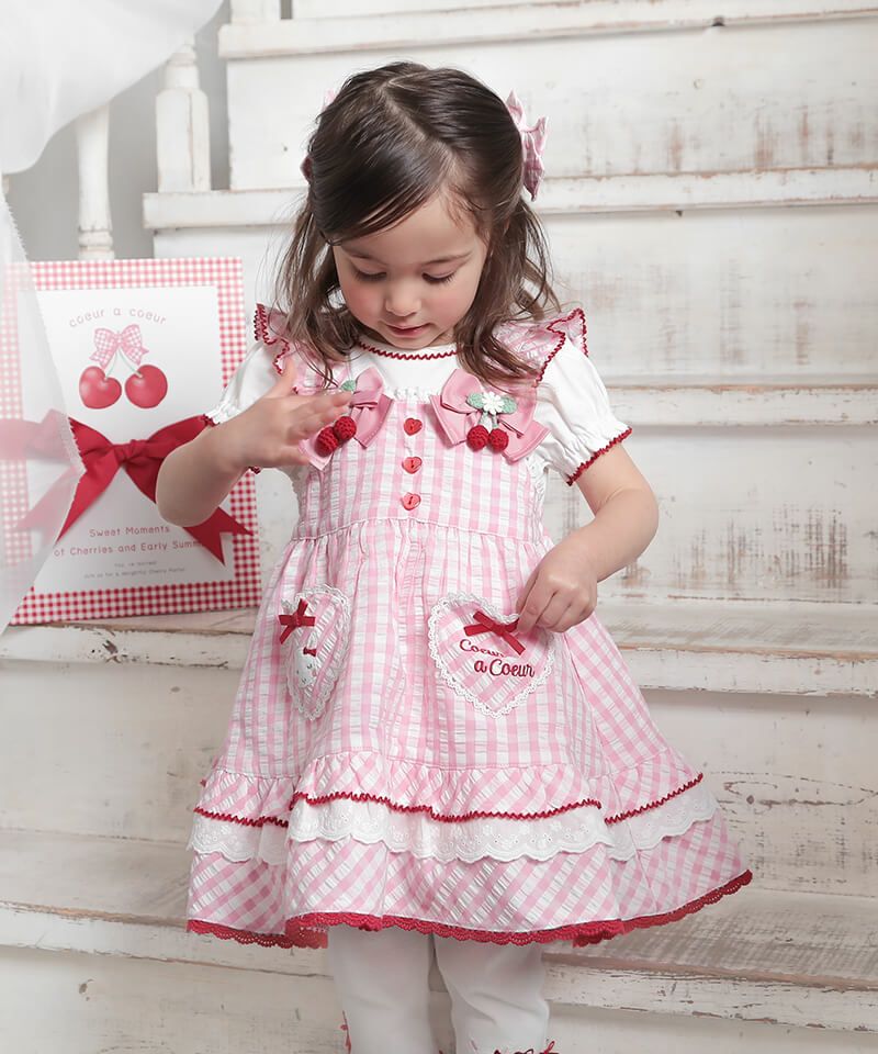 coeur a coeur チェリーリボンギンガムチェックドッキングワンピース