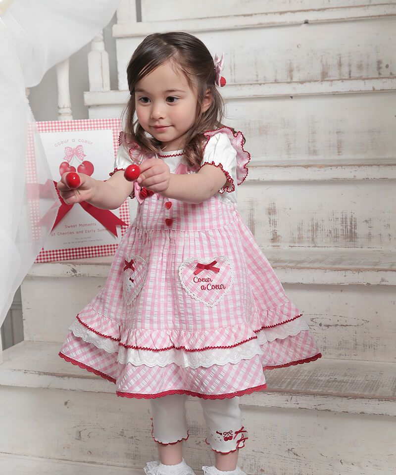 coeur a coeur チェリーリボンギンガムチェックドッキングワンピース