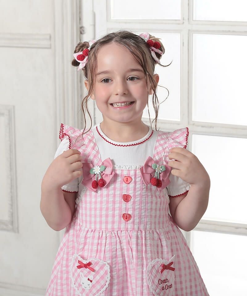 coeur a coeur チェリーリボンギンガムチェックドッキングワンピース