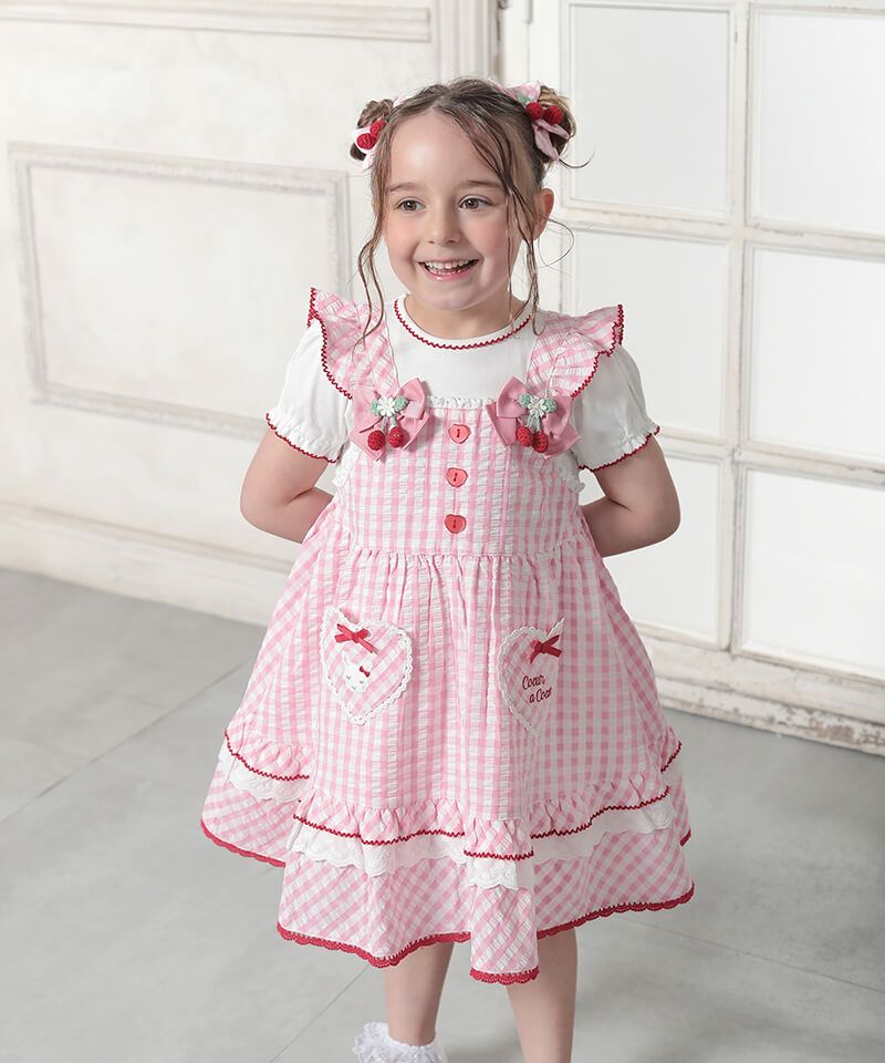coeur a coeur チェリーリボンギンガムチェックドッキングワンピース