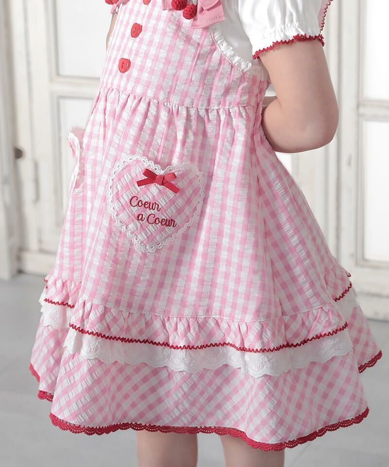 coeur a coeur チェリーリボンギンガムチェックドッキングワンピース