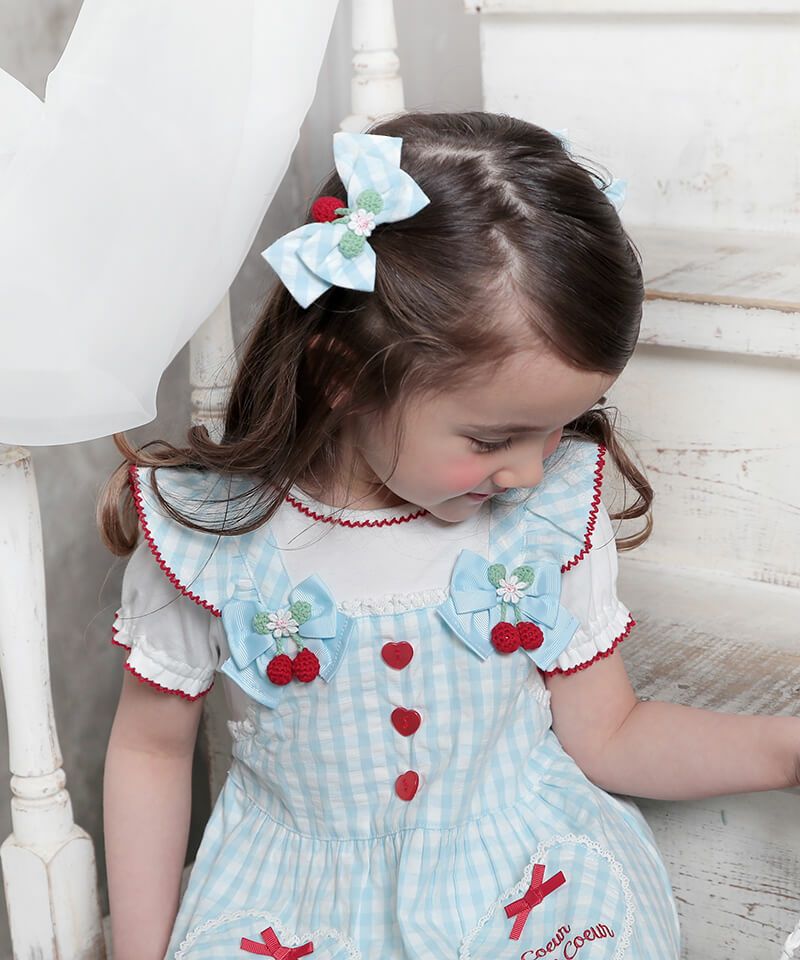 coeur a coeur チェリーリボンギンガムチェックドッキングワンピース