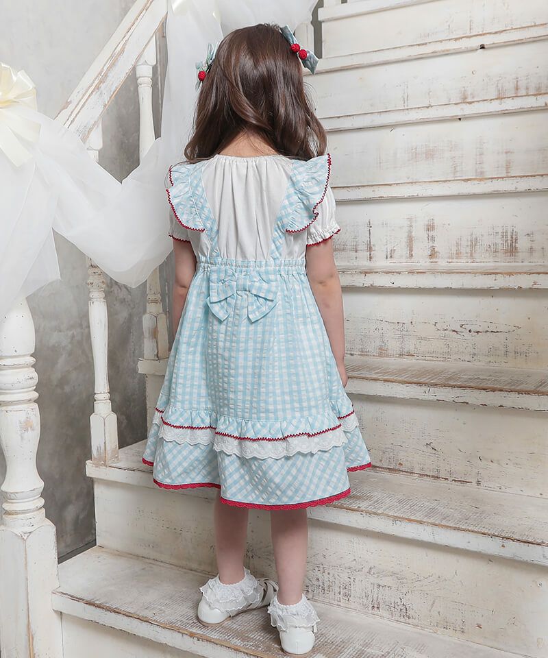 coeur a coeur チェリーリボンギンガムチェックドッキングワンピース