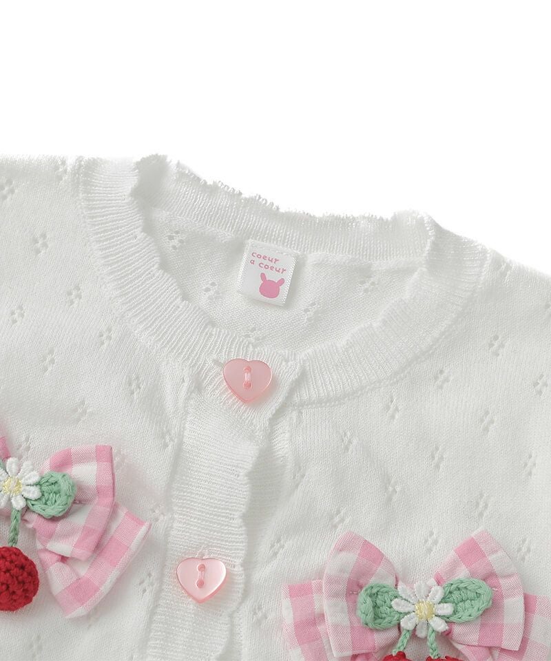coeur a coeur チェリーリボン半袖サマーニットカーディガン