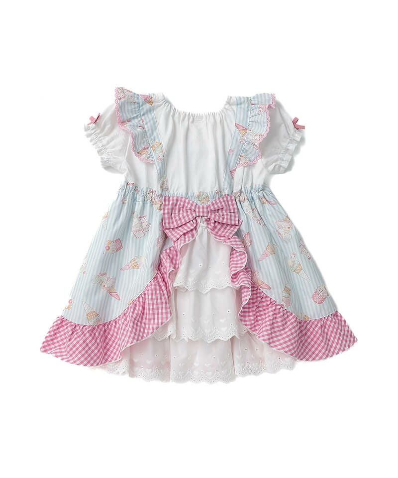 アイスクリーム柄 半袖ワンピース coeur a coeur アイスプリントエプロン風ドッキングワンピース