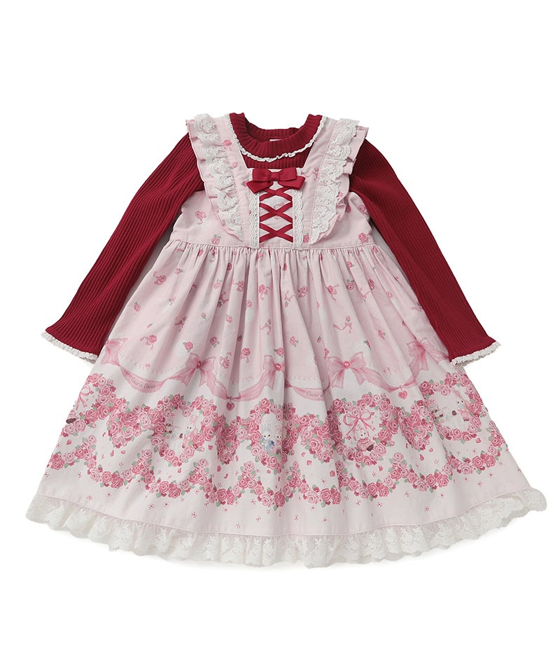 coeur a coeur ローズプリントワンピース×リブトップスセット